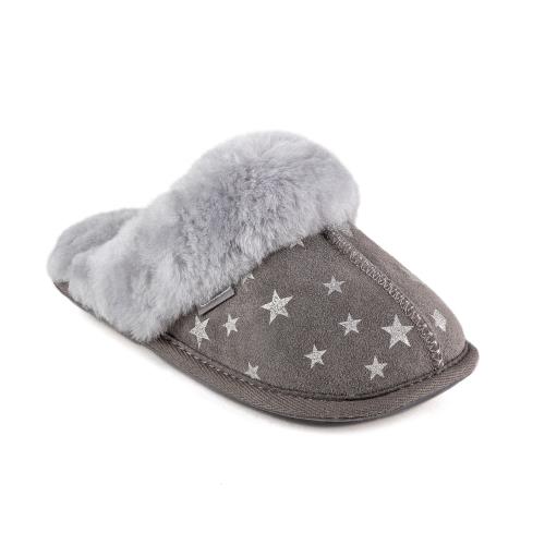 Girls Sheepskin Mule Slipper Grey Star