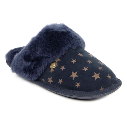 Ladies Duchess Sheepskin Slipper Navy Star