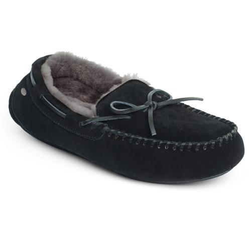 Mens Torrington Sheepskin Slippers Black (Grey Binding)